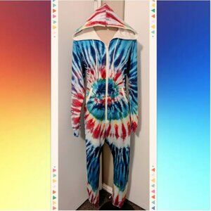 Rainbow Tie Dye Long Sleeve Playsuit Adult Onesie Jumpsuit Pajamas